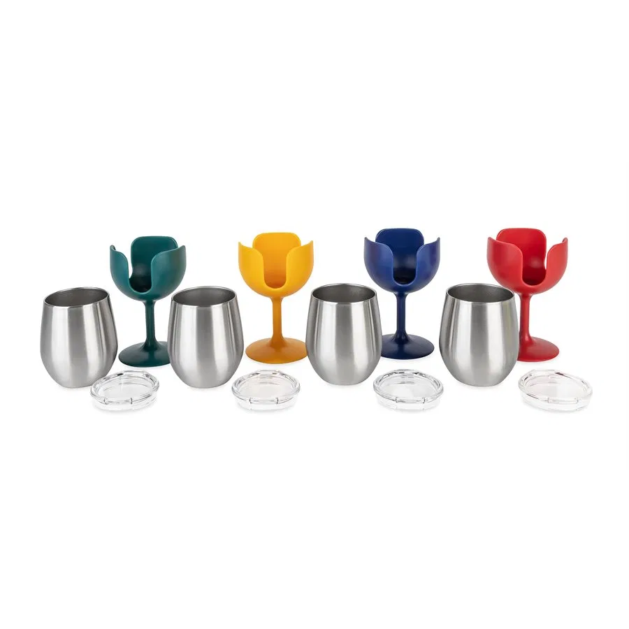 53465 – CAMCO Drinking Glass, Wine Glass 18/ 8 Grade Stainless Steel With BPA Free Lid With 1 Vintage Navy/ 1 Red/ 1 ...